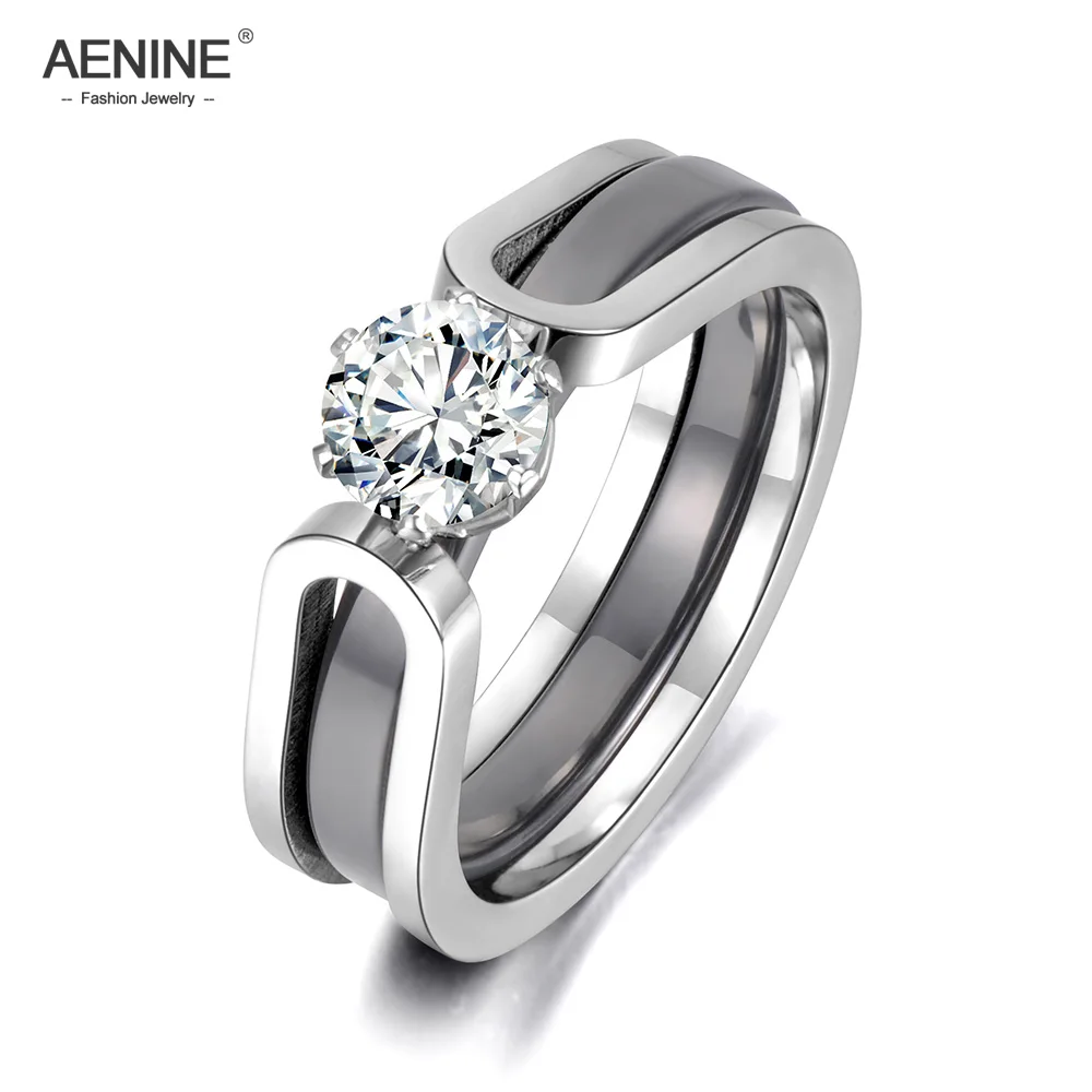 AENINE 2 In 1 Black/White Ceramic Crystal Wedding Rings Jewelry For Women AAA Cubic Zirconia Stainless Steel Engagement AR18071
AENINE 2 In 1 Black/White Ceramic Crystal Wedding Rings Jewelry For Women AAA Cubic Zirconia Stainless Steel Engagement AR18071