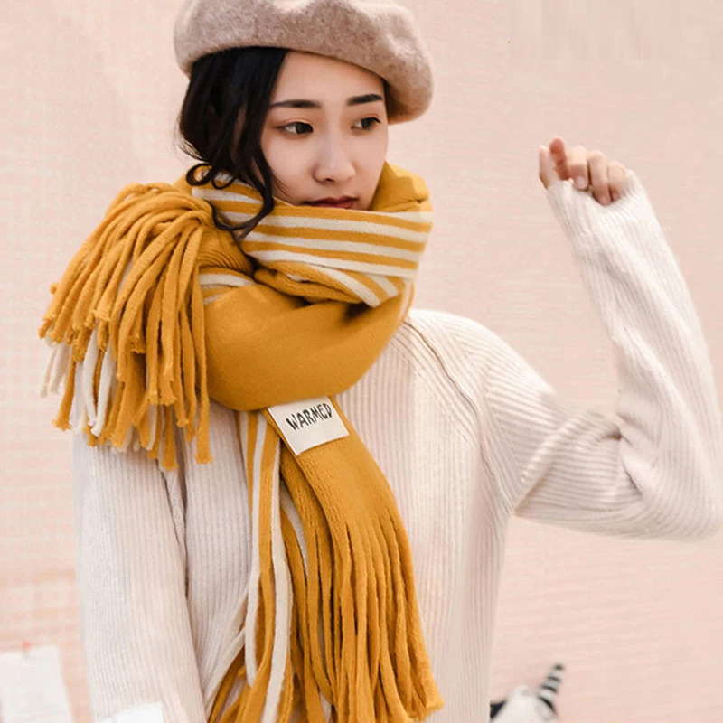 Winter Cashmere Scarf With Tassels Women Stripe Patchwork Thicken Warm Soft Long Scarves Female Knitted Shawls Wraps Wool Scarf
Winter Cashmere Scarf With Tassels Women Stripe Patchwork Thicken Warm Soft Long Scarves Female Knitted Shawls Wraps Wool Scarf