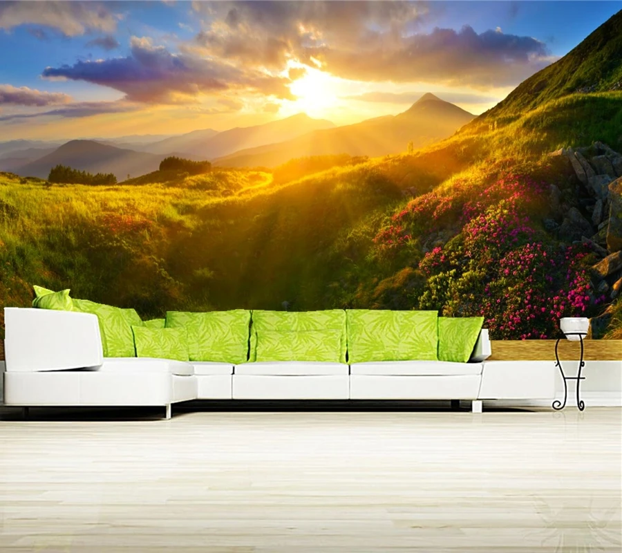 

Sunrises and sunsets Mountains Grass light Nature wallpaper,restaurant bar living room sofa TV wall bedroom 3d wallpaper mural