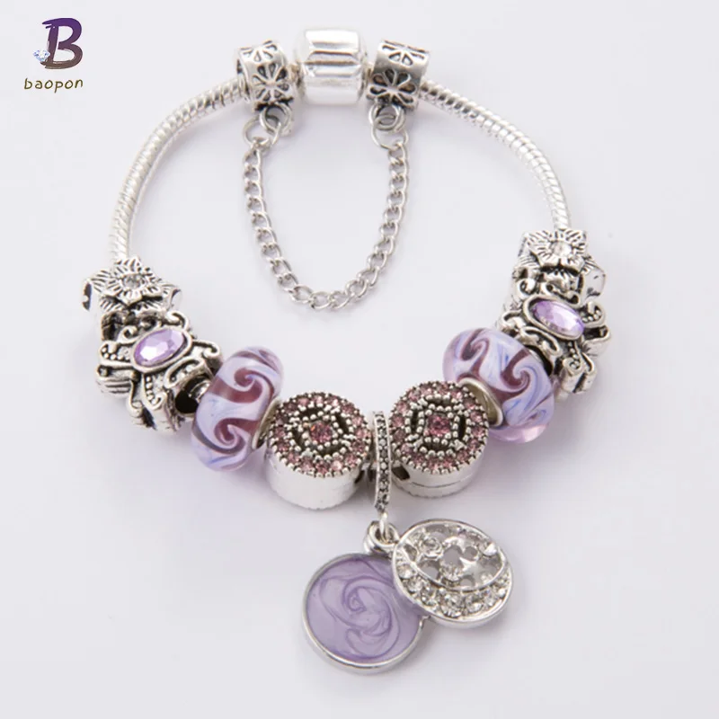 BAOPON Antique 925 Silver Charm Bracelet & Bangle with Purple Round Crystal Pendant Ball Women Wedding Valentine's Day Gift
BAOPON Antique 925 Silver Charm Bracelet & Bangle with Purple Round Crystal Pendant Ball Women Wedding Valentine's Day Gift