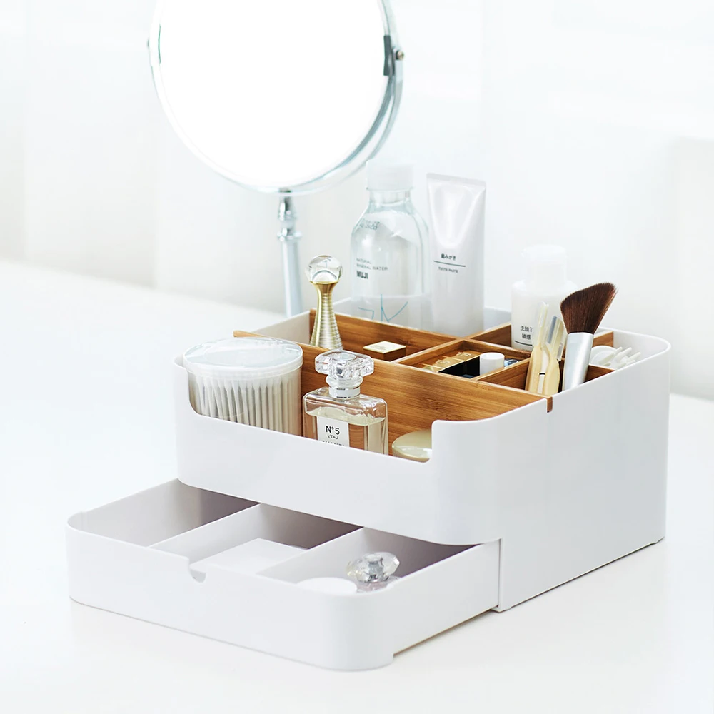 ZEN'S BAMBOO Makeup Organizer with Drawer Divided Compartment Desk Storage Organizer 
ZEN'S BAMBOO Makeup Organizer with Drawer Divided Compartment Desk Storage Organizer