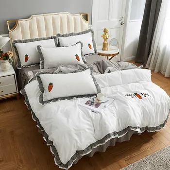 Princess Style 4 pcs Bed Sets Duvet Cover Bed Skirt Pillowcase Milk White Royal Blue Lemon Yellow Bean Paste Carrot Queen
Princess Style 4 pcs Bed Sets Duvet Cover Bed Skirt Pillowcase Milk White Royal Blue Lemon Yellow Bean Paste Carrot Queen