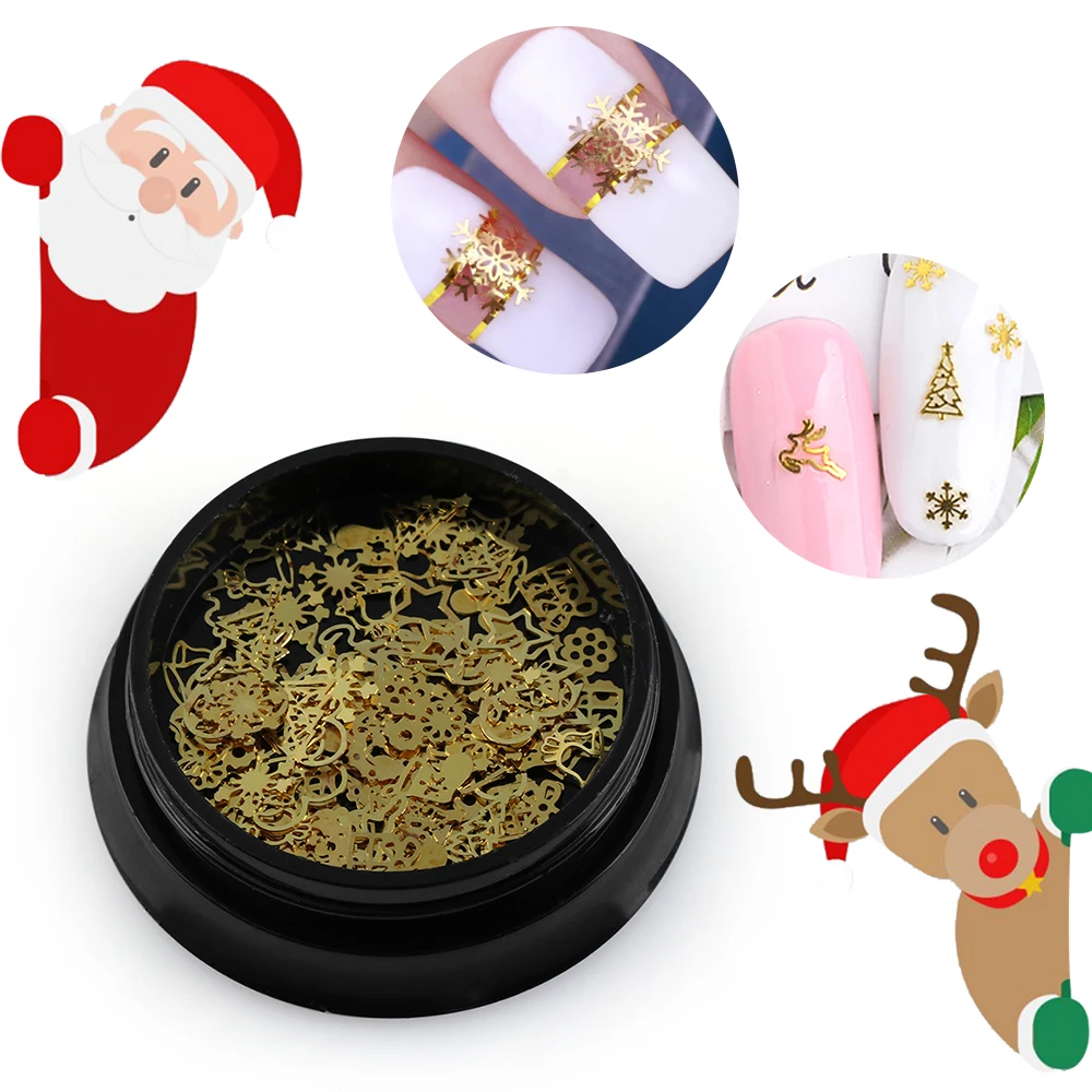1 Box Sparkling Gold Metal Hollow Christmas Studs Nail Art Sticker Leaf Gear Gold Super Thin Manicure Patch 3D Decoration
1 Box Sparkling Gold Metal Hollow Christmas Studs Nail Art Sticker Leaf Gear Gold Super Thin Manicure Patch 3D Decoration