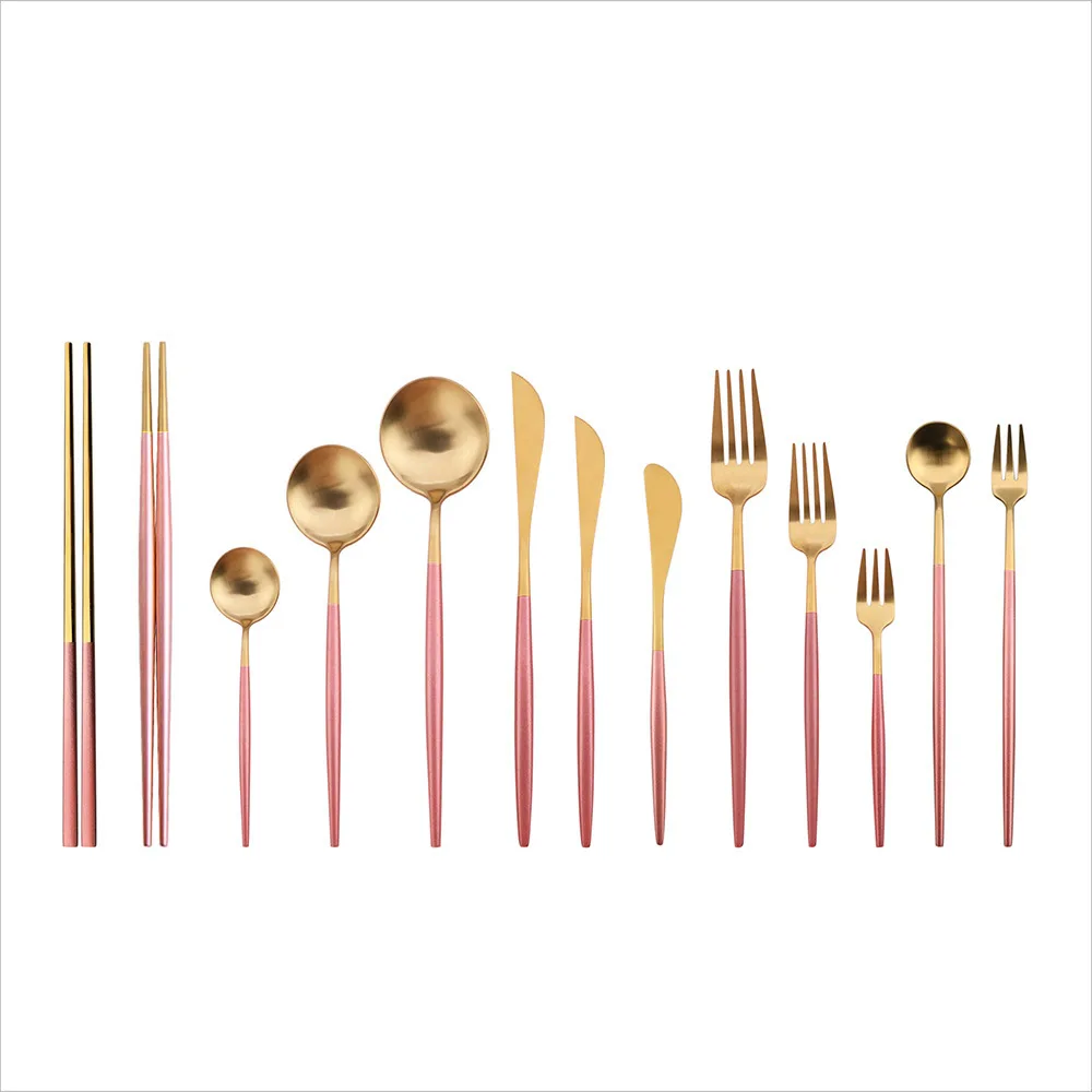 Splice Pink Gold Stainless Steel Dinnerware Set Cutlery Tableware Western Table Fork Butter Knives Spoons Set Drop Shipping
Splice Pink Gold Stainless Steel Dinnerware Set Cutlery Tableware Western Table Fork Butter Knives Spoons Set Drop Shipping