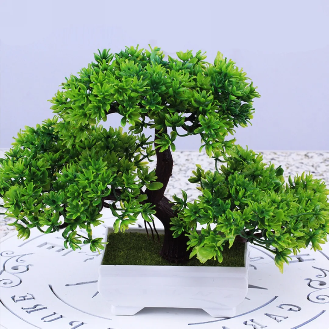 New Plastic Resin Bonsai Tree Artificial Plant Decoration For Office Home 18cm 6 Colors