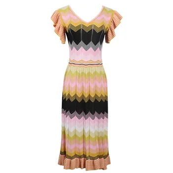 Summer 2019 new women's pullover short sleeve lotus leaf sleeve gold stripe long slim knit dress
Summer 2019 new women's pullover short sleeve lotus leaf sleeve gold stripe long slim knit dress
