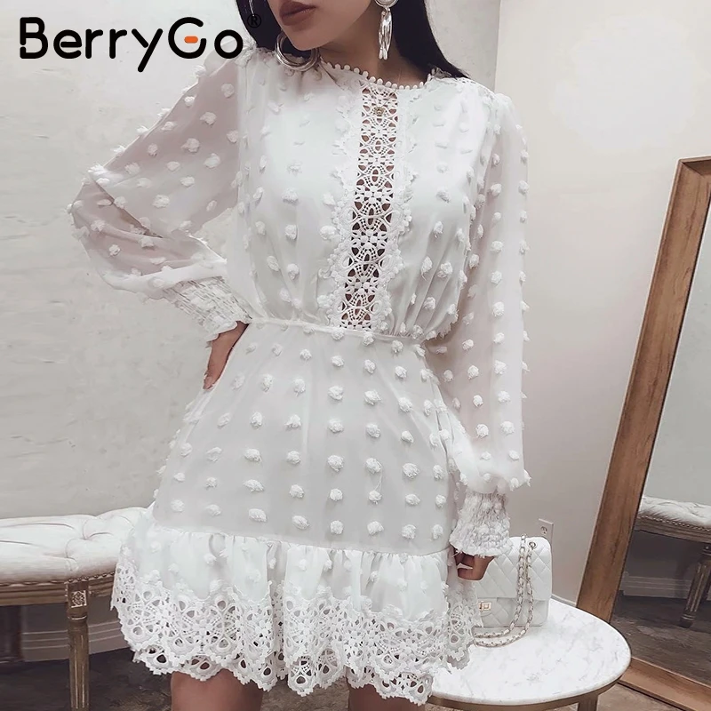 BerryGo Elegant ruffle chiffon white dress women sexy Long sleeve polka dot lace dresses female Luxury slim evening party dress
BerryGo Elegant ruffle chiffon white dress women sexy Long sleeve polka dot lace dresses female Luxury slim evening party dress