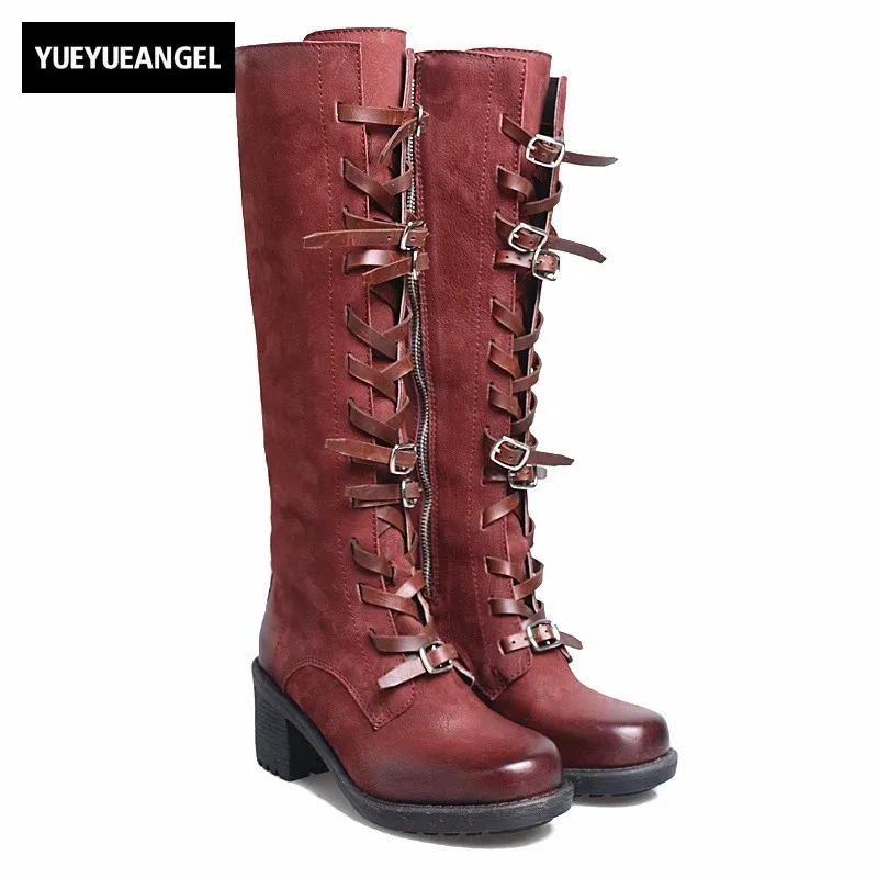 Winter Red Black Long Boots Women Square Toe Zipper Thick Heels Shoes Sexy Cross-tied Belt Buckle Sheepskin Knight Botas Mujer
Winter Red Black Long Boots Women Square Toe Zipper Thick Heels Shoes Sexy Cross-tied Belt Buckle Sheepskin Knight Botas Mujer