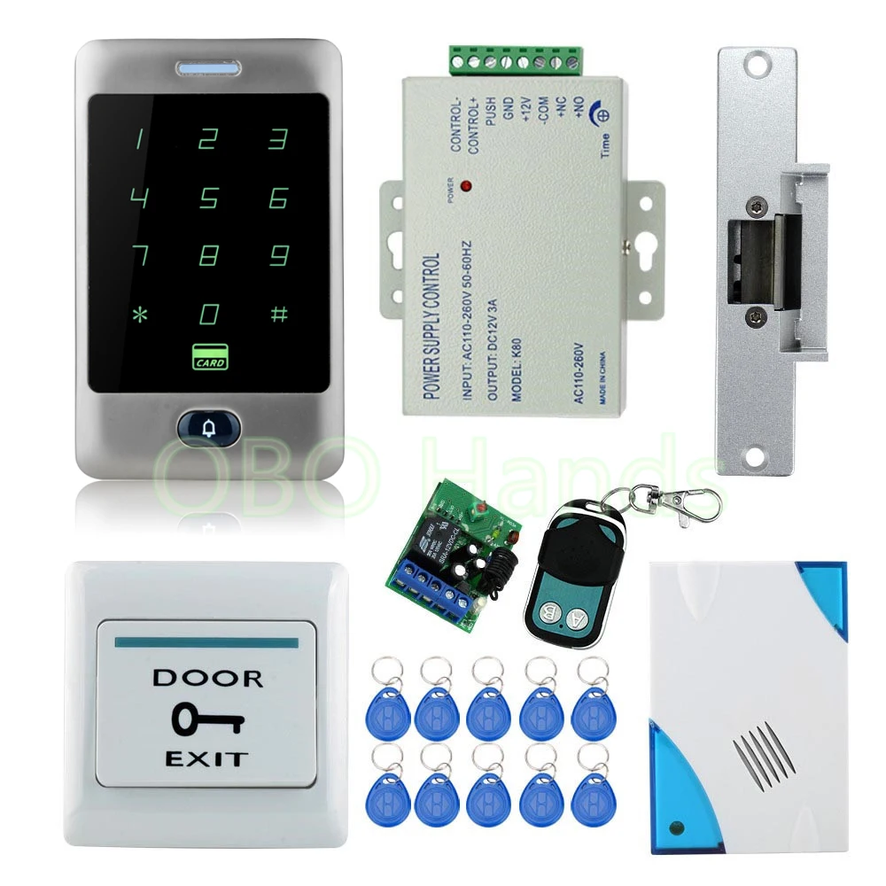 Full waterproof access control system kit set with Electric Strike Lock+Remote control+Door bell+power+exit+Touch screen keypad
Full waterproof access control system kit set with Electric Strike Lock+Remote control+Door bell+power+exit+Touch screen keypad