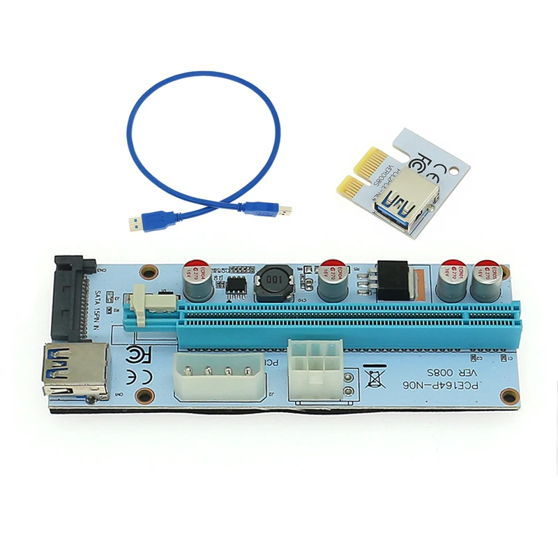 008S PC PCIe PCI-E PCI Express Riser Card 1x to 16x USB 3.0 Data Cable SATA to 4Pin IDE Molex Power Supply for BTC Miner Machine
008S PC PCIe PCI-E PCI Express Riser Card 1x to 16x USB 3.0 Data Cable SATA to 4Pin IDE Molex Power Supply for BTC Miner Machine