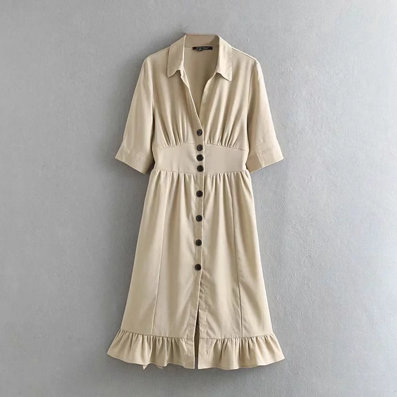 BBWM WOMAN Khaki Women Linen Dress 2019 Ladies Button-fly shirtdress High Waist Girls Slim Soft Dresses ruffles Vestidos chic
BBWM WOMAN Khaki Women Linen Dress 2019 Ladies Button-fly shirtdress High Waist Girls Slim Soft Dresses ruffles Vestidos chic