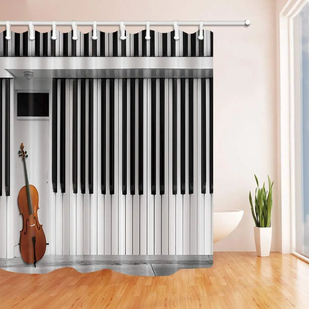 Musical Instruments Decor Guitar on Piano Shower Curtain Mildew Resistant Polyester Fabric Bathroom Bath Curtains with Hooks
Musical Instruments Decor Guitar on Piano Shower Curtain Mildew Resistant Polyester Fabric Bathroom Bath Curtains with Hooks