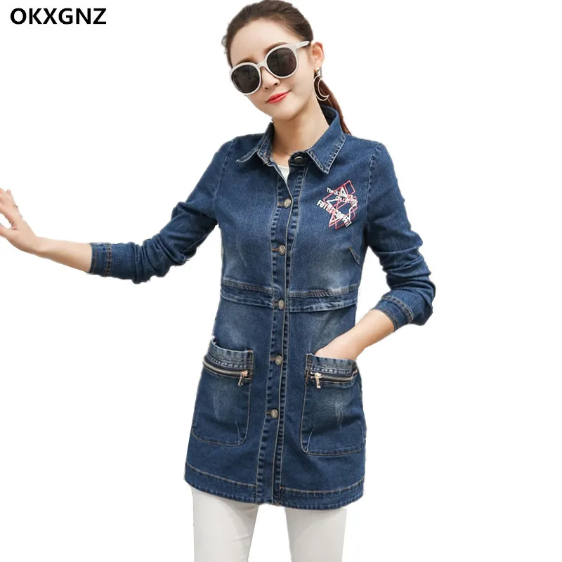 2017 Spring New Women Long-sleeved Cowboy Windbreaker Jacket Medium Long Print Letter Denim Coat Plus Size 3XL Casual Tops AH252
2017 Spring New Women Long-sleeved Cowboy Windbreaker Jacket Medium Long Print Letter Denim Coat Plus Size 3XL Casual Tops AH252