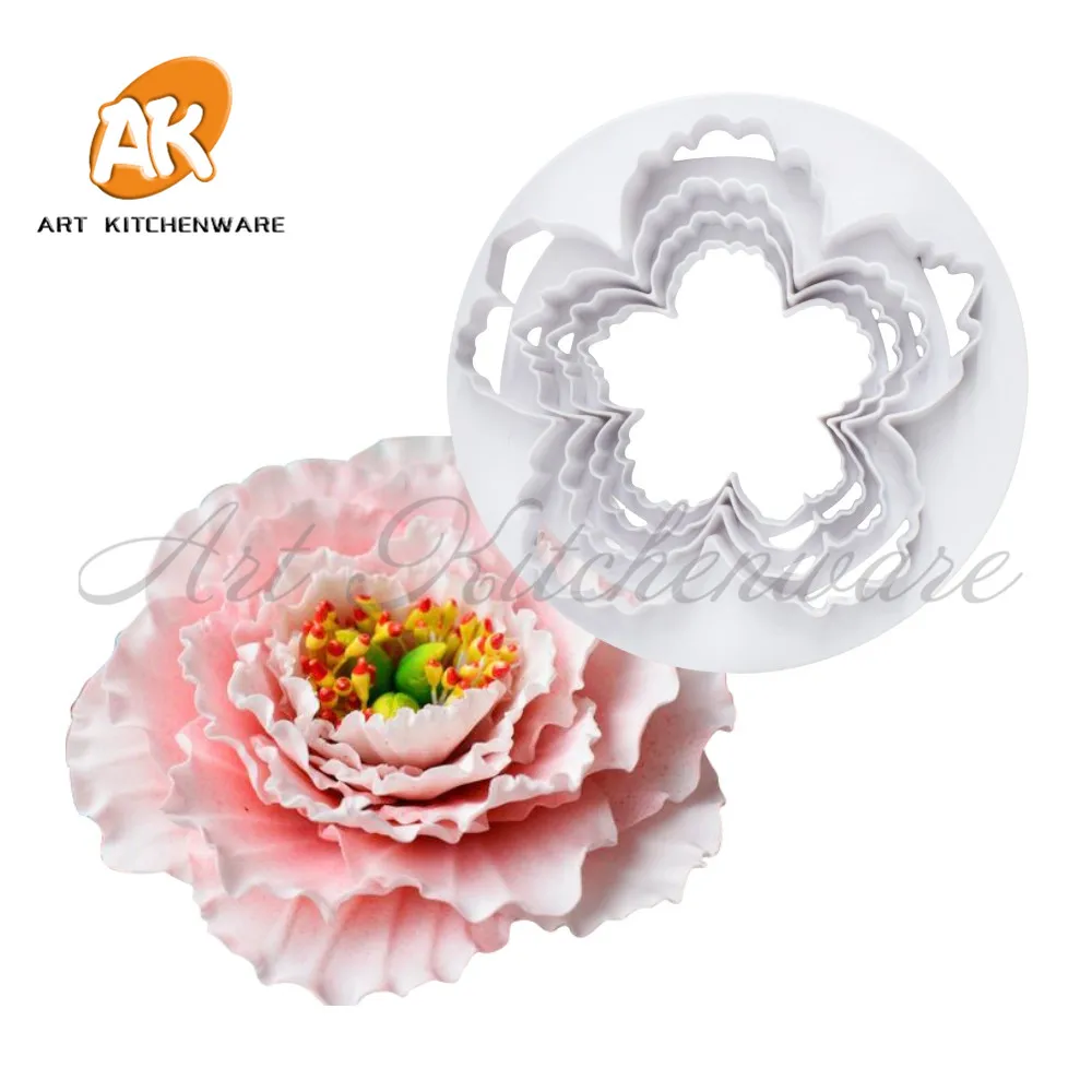 

4 pcs Peony Petal Flower Cake Cutters Set Fondant Biscuits Cutter Decorating Mold Gum Paste Tool Rose Cutter Fondant Cake Tools