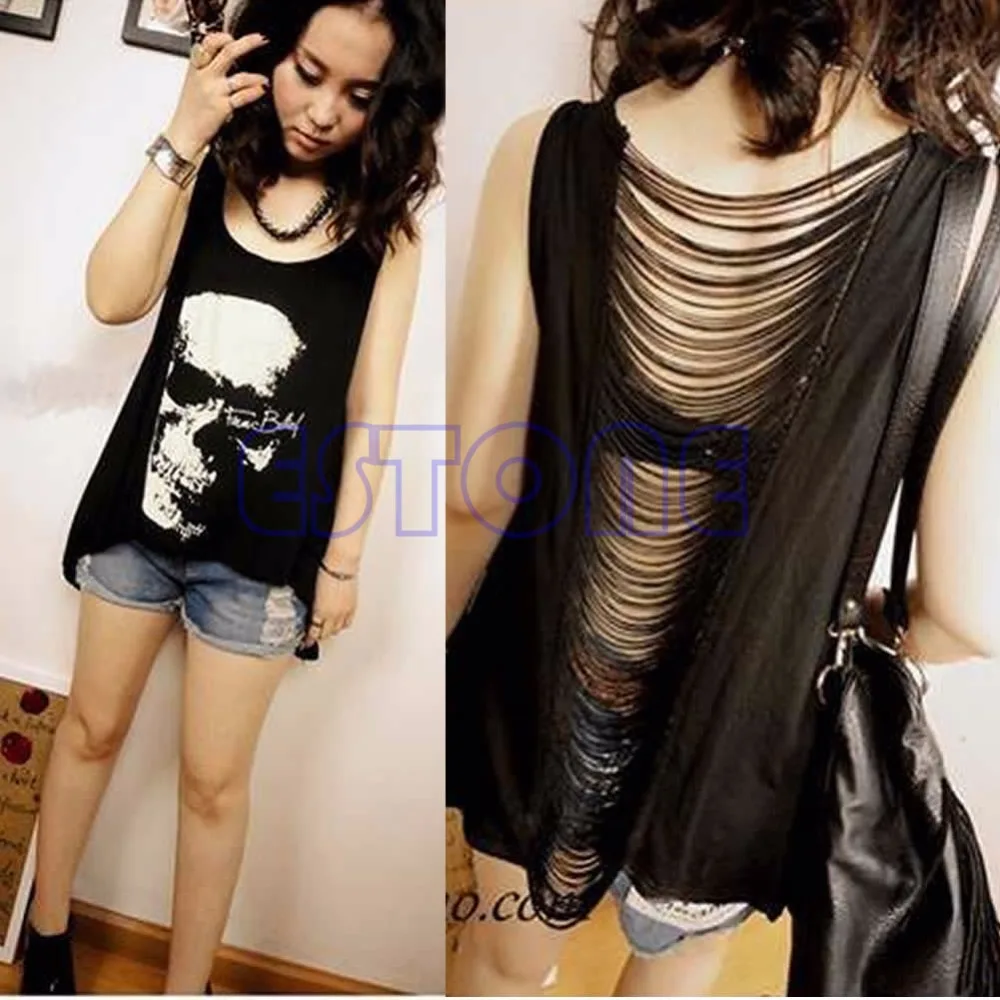Vintage Gothic Skull Backless Sexy women lady T Shirt top Tank Vest Punk Rock Summer Singlet Tassel Open Black long TeeBlouse
Vintage Gothic Skull Backless Sexy women lady T Shirt top Tank Vest Punk Rock Summer Singlet Tassel Open Black long TeeBlouse