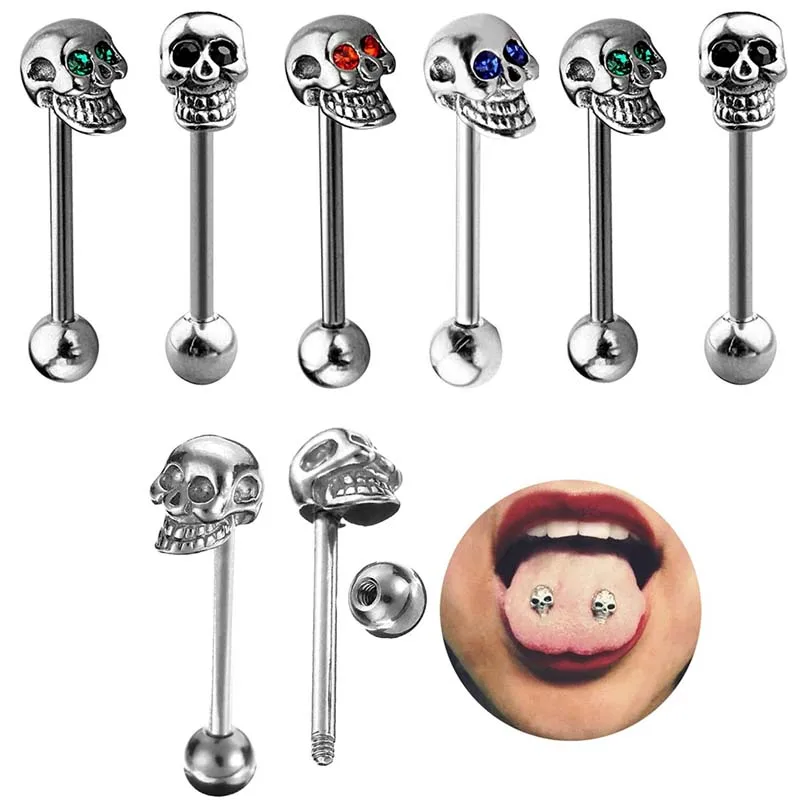 Skeleton Tongue piercing stainless steel crystal Tongue rings Women men barbell piercing body jewelry ear Stud Ring
Skeleton Tongue piercing stainless steel crystal Tongue rings Women men barbell piercing body jewelry ear Stud Ring