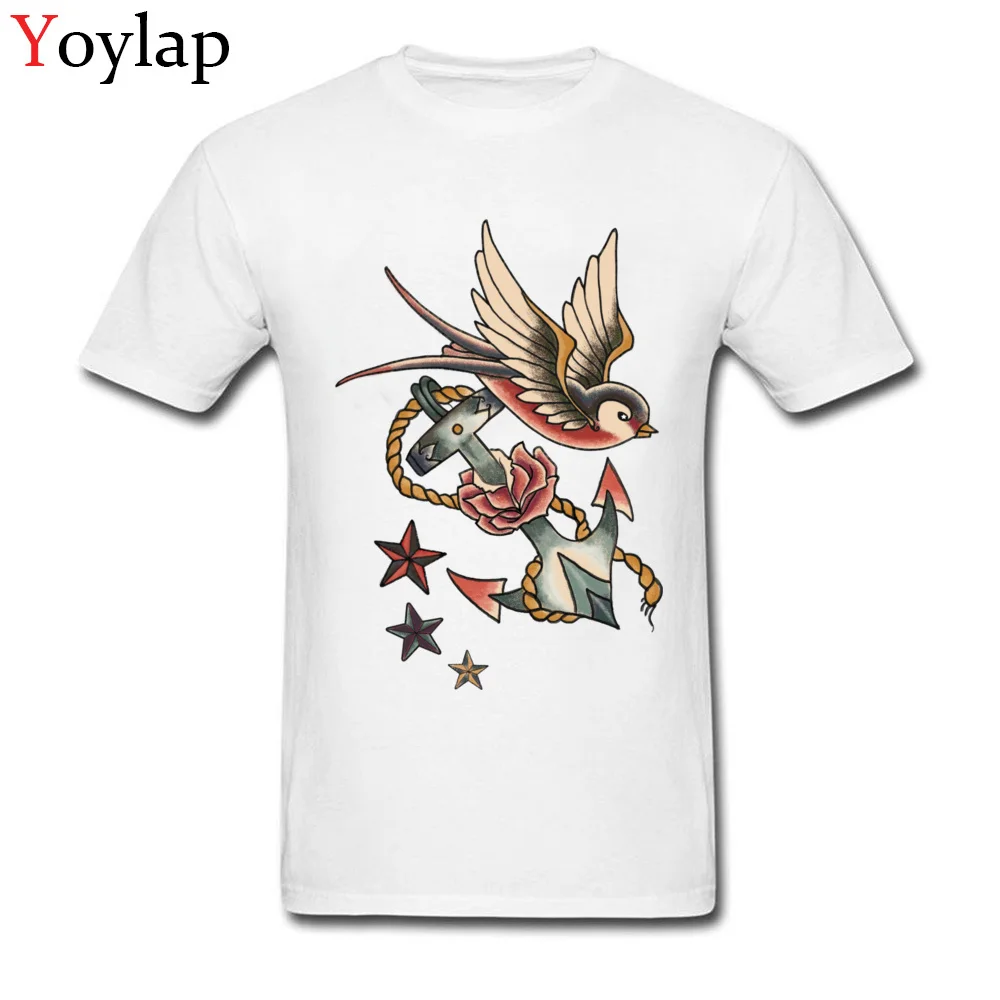 2017 New Fashion Printed On T-Shirt Round Collar All Cotton Retro Tattoo Male Tops Shirt Short Sleeve Fall Printed On Tee Shirt white