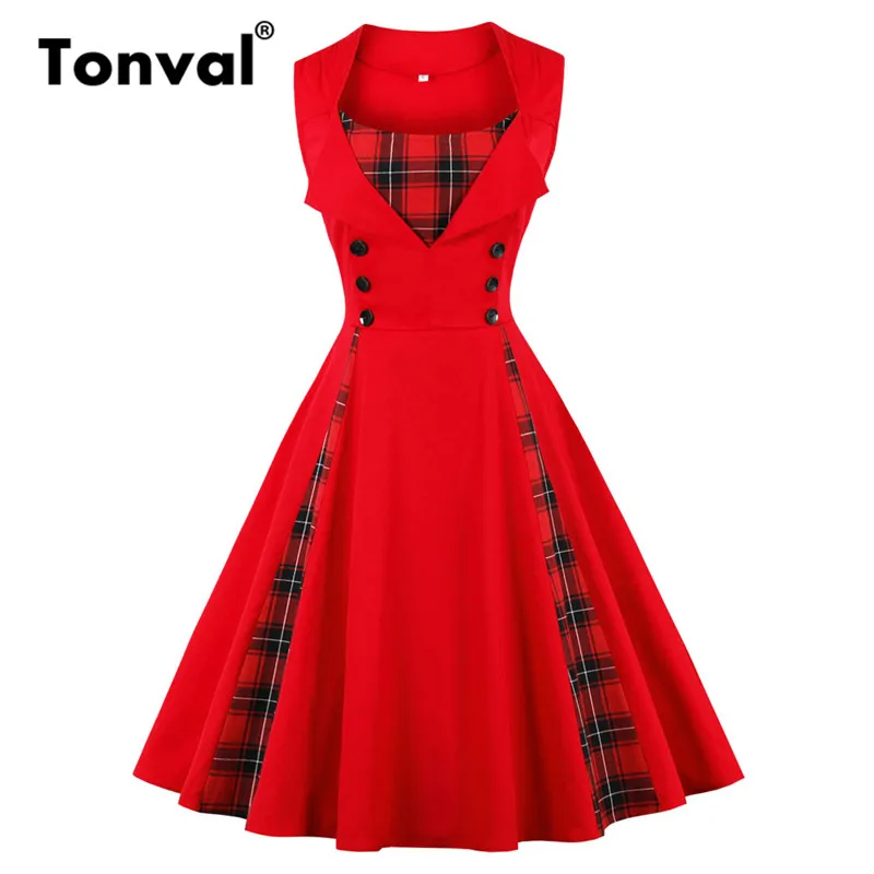 Tonval Plaid Vintage Red Tunic Summer Dress Women Button Pinup Girls 1950s Dress 2018 Cotton Plus Size Retro Dresses
Tonval Plaid Vintage Red Tunic Summer Dress Women Button Pinup Girls 1950s Dress 2018 Cotton Plus Size Retro Dresses