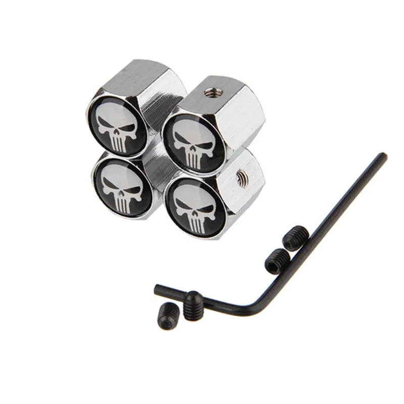 4pcs/set Skull Punisher Silver Car Wheel Tyre Tire Stem Air Valve Caps Key Screw Set Car Valve Accessories
4pcs/set Skull Punisher Silver Car Wheel Tyre Tire Stem Air Valve Caps Key Screw Set Car Valve Accessories