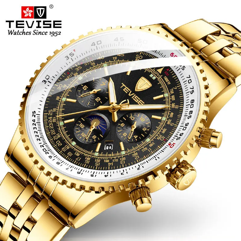 TEVISE Luxury Moon phase Automatic Mens Watches Men Golden Steel Mechanical Watch Business Military Wristwatch
TEVISE Luxury Moon phase Automatic Mens Watches Men Golden Steel Mechanical Watch Business Military Wristwatch