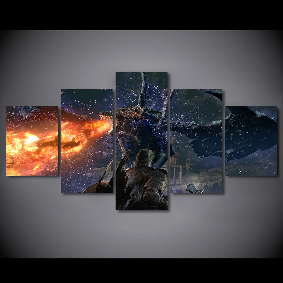 5 шт. Картина на холсте игра Dark Soul 3 HD постеры и принты драконий огненный холст