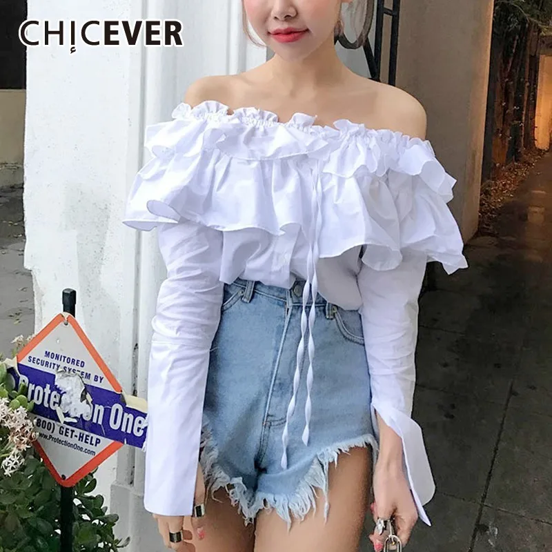 CHICEVER Summer Elegant Solid Women's Blouse Patchwork Ruffles Slash Neck Off Shoulder Long Sleeve Female Shirt Korean 2019 New
CHICEVER Summer Elegant Solid Women's Blouse Patchwork Ruffles Slash Neck Off Shoulder Long Sleeve Female Shirt Korean 2019 New