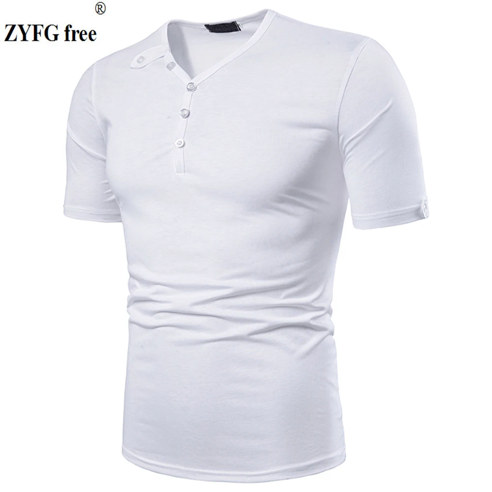 ZYFG free men t-shirt V-neck short-sleeved casual t-shirts cotton blend ployester simple style button decoration male tops
ZYFG free men t-shirt V-neck short-sleeved casual t-shirts cotton blend ployester simple style button decoration male tops