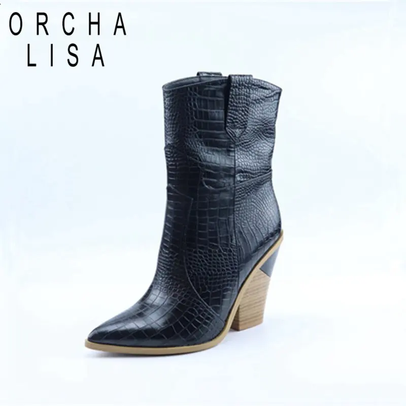 ORCHA LISA Embossed PU Leather Women Mid Calf Boots Pointed Toe Western Cowboy Boots Women Tabs Bootie Big Size 46 botas mujer
ORCHA LISA Embossed PU Leather Women Mid Calf Boots Pointed Toe Western Cowboy Boots Women Tabs Bootie Big Size 46 botas mujer