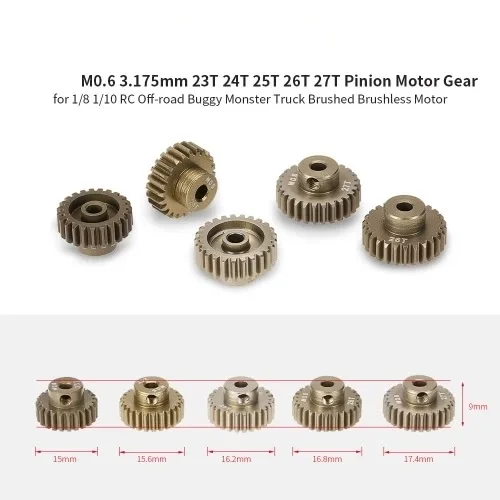 M0.6 3.175mm 23T 24T 25T 26T 27T 0.6 Module Pinion Motor Gear for 1/8 1/10 RC Off-road Buggy Monster Truck Brushed Brushless Mot
M0.6 3.175mm 23T 24T 25T 26T 27T 0.6 Module Pinion Motor Gear for 1/8 1/10 RC Off-road Buggy Monster Truck Brushed Brushless Mot