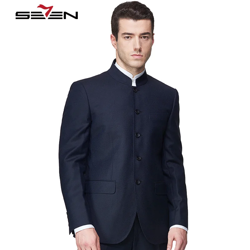 Image Seven7 Tailor Made Men Suits Blazer Mandarin Collar Fashion Elegance Suits Custom Made Dress Suits (2 Pieces,Top and Pant)