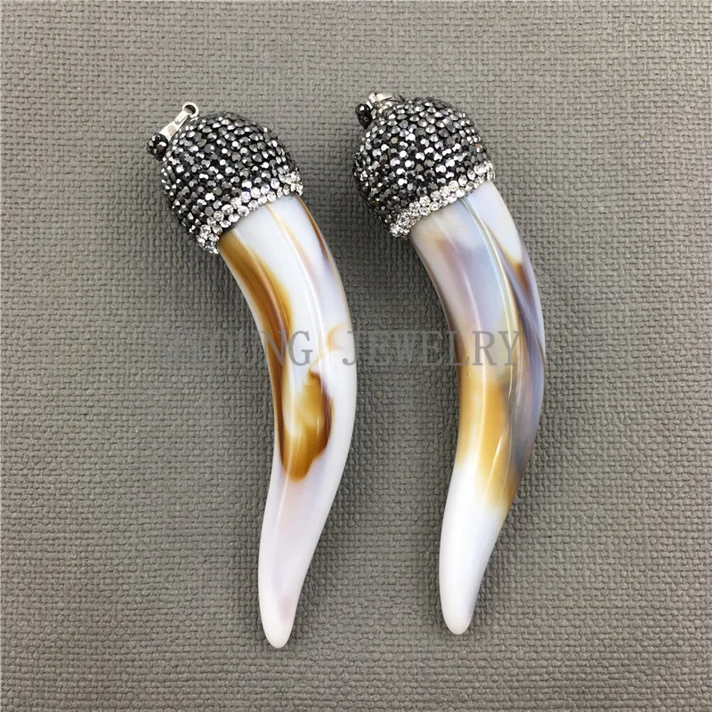 MY0446 Brown Shell Large Horn Tusk Pendant Paved Rhinestone Bail For Necklace Making
MY0446 Brown Shell Large Horn Tusk Pendant Paved Rhinestone Bail For Necklace Making
