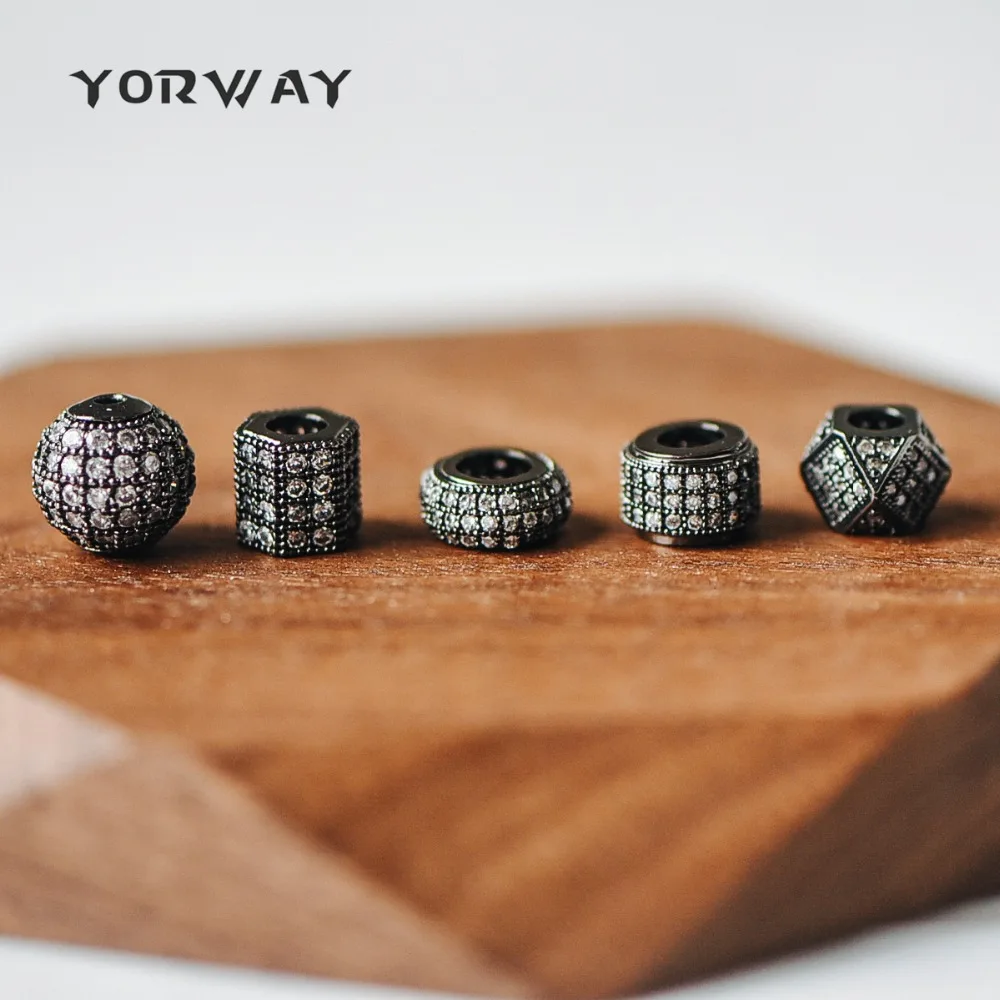 

4pcs/ lot Black CZ Micro Pave Spacers, Gun Metal plated Brass Beads with Cubic Zirconia Paved, Large Hole Gunmetal Spacers