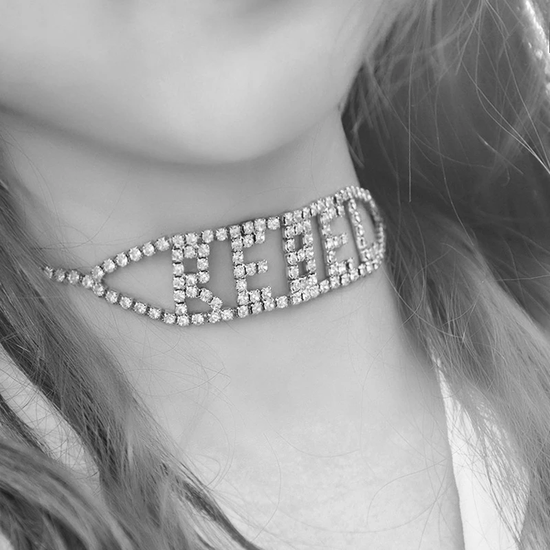REBEL Rhinestone Choker Letter Necklace For Women Gold Color Luxury Maxi Pendant Necklace Fashion Statement Jewelry
REBEL Rhinestone Choker Letter Necklace For Women Gold Color Luxury Maxi Pendant Necklace Fashion Statement Jewelry