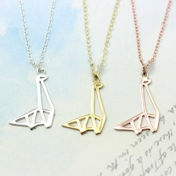 N077 Gold Silver Simple Origami Dinosaur Necklace Cute Paper Dinosaur Necklace Modern Minimalist Animal Pendant Necklaces
