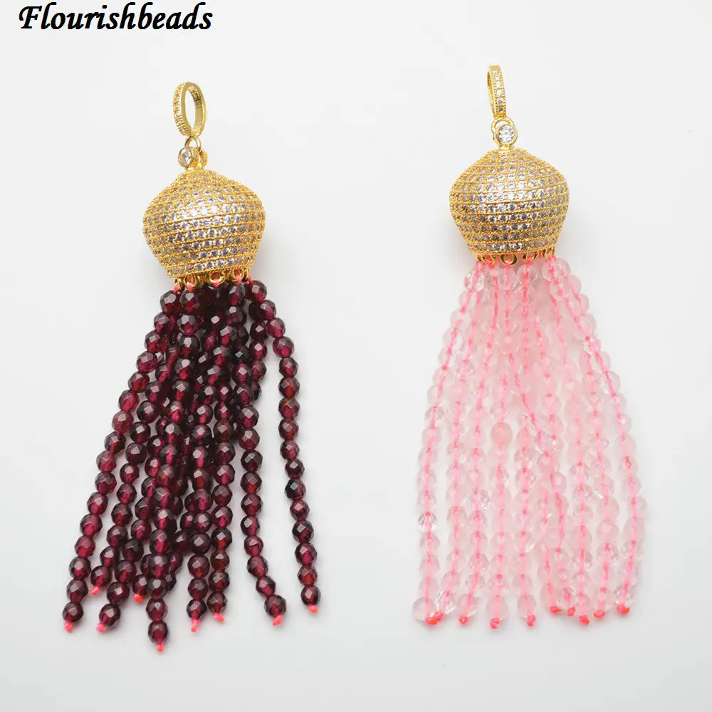 Natural Faceted 3mm Garnet / Rose Quartz / White Howlite Turquoise Round Seed Beads Tassel Pendants Paved CZ Metal Crown Cap
Natural Faceted 3mm Garnet / Rose Quartz / White Howlite Turquoise Round Seed Beads Tassel Pendants Paved CZ Metal Crown Cap