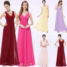 Vestidos De Noche formales Borgoña EB20118 amarillo Sexy señora Maxi Doble cuello en V vestidos De gasa para la noche 2018 De talla grande Robe De Soiree(China)