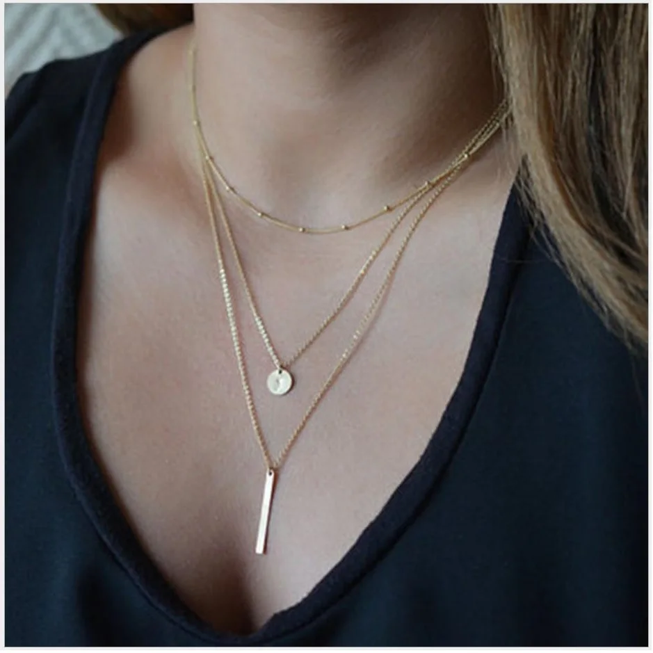 Three layers bar Pendant Silver color gold color with Disc bead Metal plated Chain For Women Necklace
Three layers bar Pendant Silver color gold color with Disc bead Metal plated Chain For Women Necklace