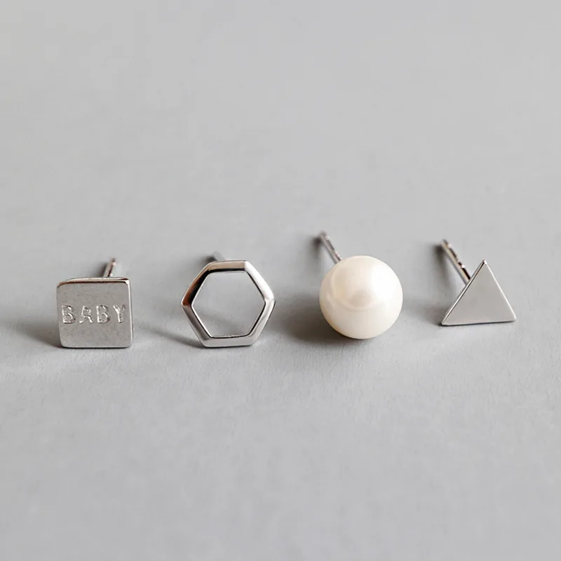 4pcs/set 100% S925 Sterling Silver Stud Earring Simple Shell Pearl Geometric Square Triangle baby Earrings For Women Lady gift
4pcs/set 100% S925 Sterling Silver Stud Earring Simple Shell Pearl Geometric Square Triangle baby Earrings For Women Lady gift