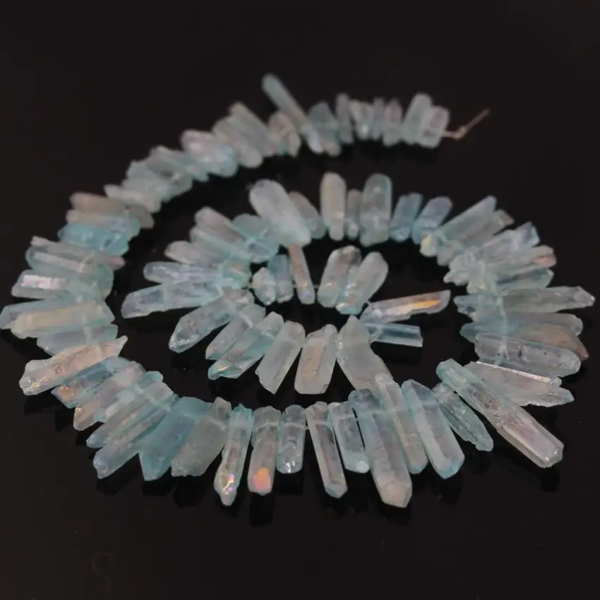 15.5"Strand Light Blue Mystic Titanium AB Quartz Crystal Top Drilled Point Beads,Rock Raw Crystal Tusk Pendant Nacklace Beads
15.5"Strand Light Blue Mystic Titanium AB Quartz Crystal Top Drilled Point Beads,Rock Raw Crystal Tusk Pendant Nacklace Beads