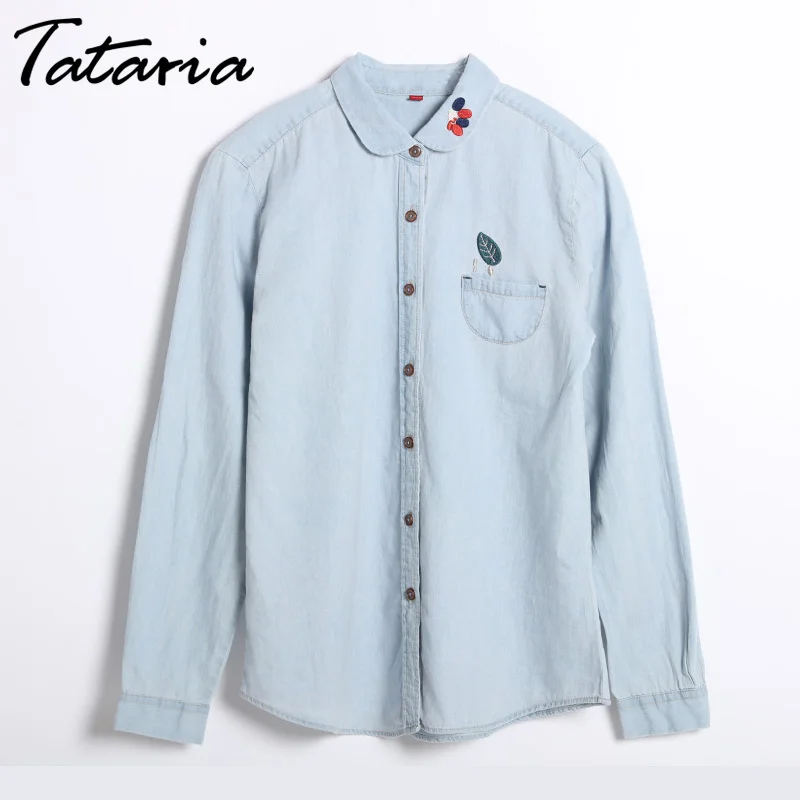Denim Shirt Women With Embroidery Long Sleeve Womens Tops And Blouses For Woman Shirts Turn Down Collar Blusa Jeans Feminina
Denim Shirt Women With Embroidery Long Sleeve Womens Tops And Blouses For Woman Shirts Turn Down Collar Blusa Jeans Feminina