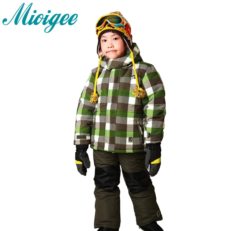 Image Mioigee 2017 Winter Baby Boys Hooded Ski Set Winter jacket Kids Coat for boy Fashon Ski Snow suit