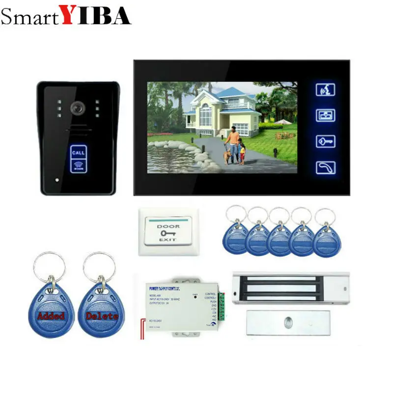 

SmartYIBA 7" Color Record Screen Video Intercom Door Phone Kit + RFID Access Doorbell Camera + Electric lock Free Shipping