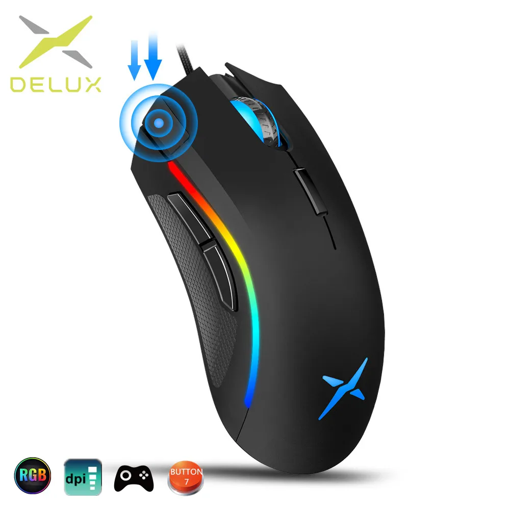 Delux M625 A3050 RGB Backlight Gaming Mouse 4000 DPI 7 Programmable Buttons USB Wired Mice for LOL Game Player for PC Laptop
Delux M625 A3050 RGB Backlight Gaming Mouse 4000 DPI 7 Programmable Buttons USB Wired Mice for LOL Game Player for PC Laptop