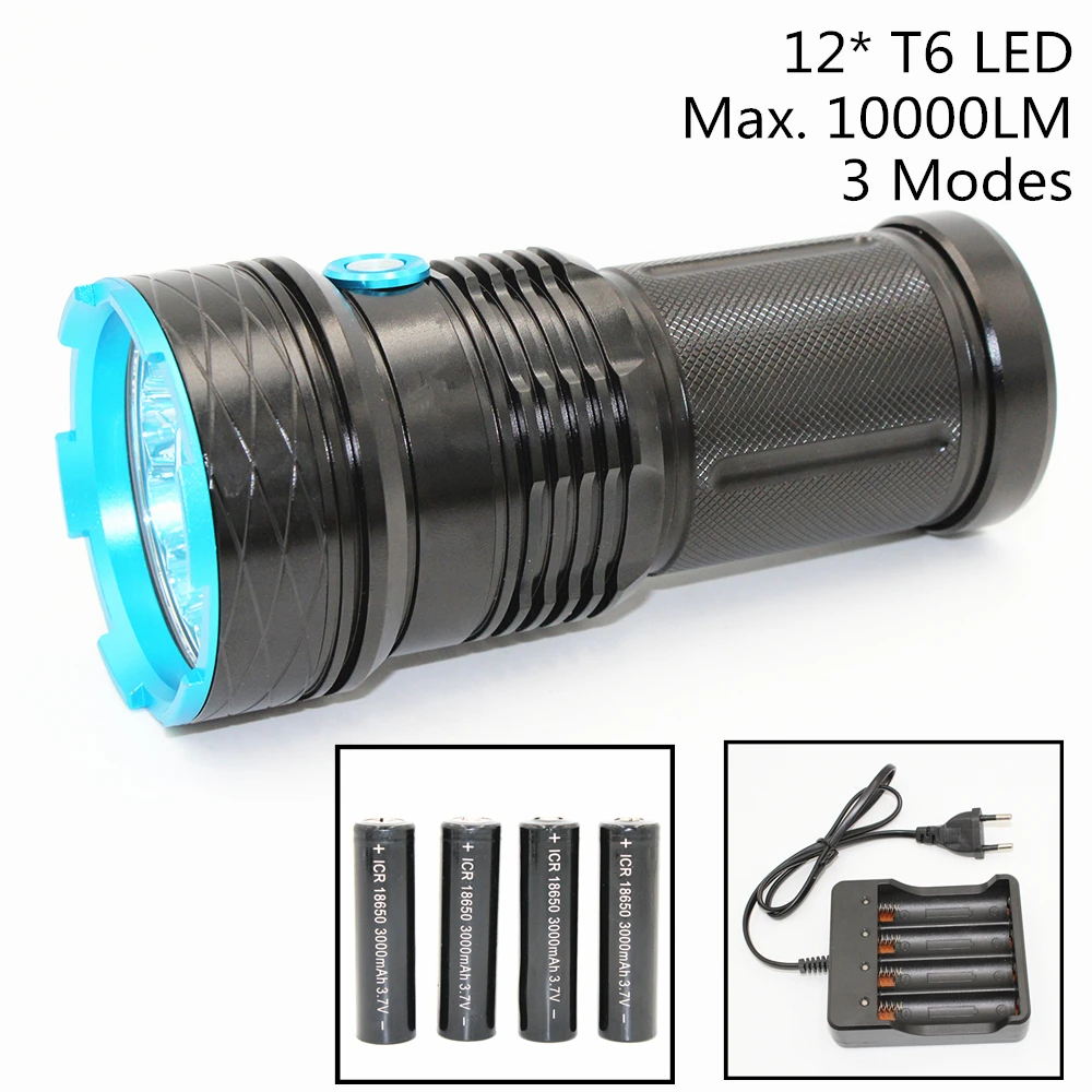 12000LM 12 T6 LED Flashlight XML-T6 Aluminum Torch Super Brightness White Light for Camping Hunting Battery & Charger
12000LM 12 T6 LED Flashlight XML-T6 Aluminum Torch Super Brightness White Light for Camping Hunting Battery & Charger