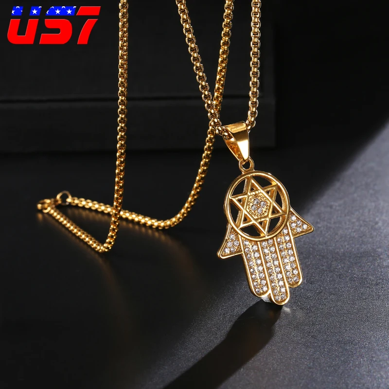 US7 Hip Hop Hamsa Hands Stainless Steel Eye Pendants & Necklaces Men Christian Ice out Full Necklace Fatima Jewelry For Man
US7 Hip Hop Hamsa Hands Stainless Steel Eye Pendants & Necklaces Men Christian Ice out Full Necklace Fatima Jewelry For Man