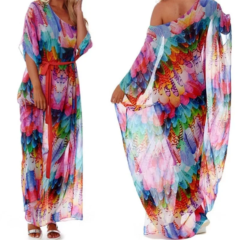 Women's Semi-Sheer Chiffon Long Caftan Lounger Printed Kaftan Dress Bathing Suit Bikini Swimsuit Cover Up Swimwear
Women's Semi-Sheer Chiffon Long Caftan Lounger Printed Kaftan Dress Bathing Suit Bikini Swimsuit Cover Up Swimwear