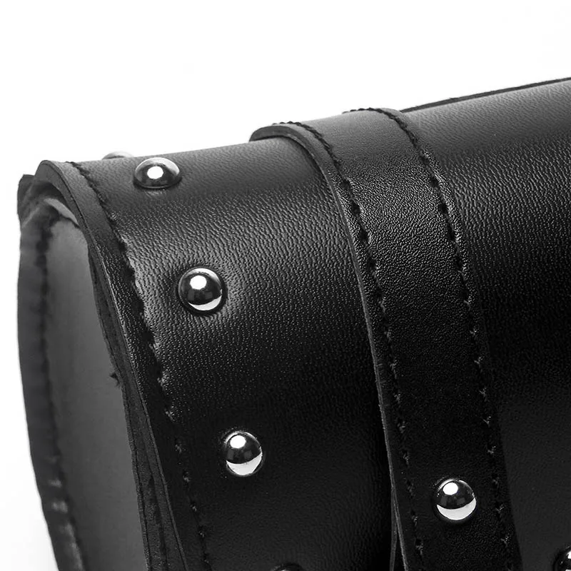 Motorcycle Black Front Side PU Leather Luggage Saddlebag Roll Barrel Tool Bag Pouch Plastic Buckles Universal For Harley