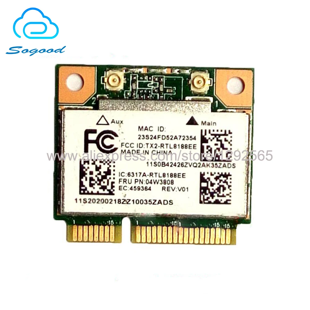 Wireless card for Realtek RTL8188EE 2.4G 802.11 b/g/n 150Mbps half Mini PCI-E network card FRU 04W3808 for Lennovo E145 E445
Wireless card for Realtek RTL8188EE 2.4G 802.11 b/g/n 150Mbps half Mini PCI-E network card FRU 04W3808 for Lennovo E145 E445