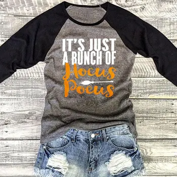 Fall Halloween Hocus Pocus Letter Printed Women T-Shirt Tee Three Quarter Sleeve Splicing 2019 Harajuku Trendy Top Gray Big Size
Fall Halloween Hocus Pocus Letter Printed Women T-Shirt Tee Three Quarter Sleeve Splicing 2019 Harajuku Trendy Top Gray Big Size