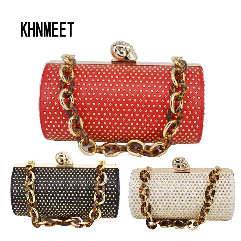 Golden Rivet Cylinder Designer Skull Luxury Shoulder Bags Chain Handbags Female Messenger Bag
Golden Rivet Cylinder Designer Skull Luxury Shoulder Bags Chain Handbags Female Messenger Bag